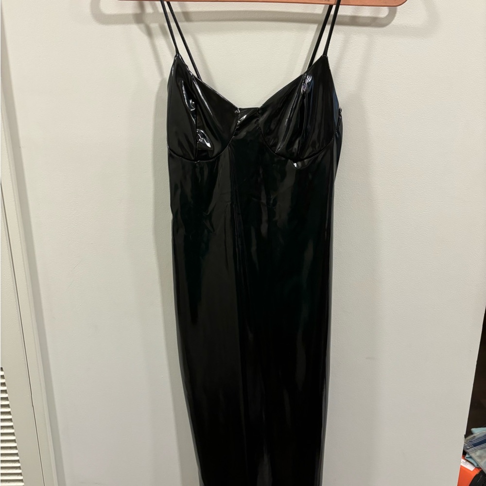Black Patent Leather Spaghetti Strap Dress
